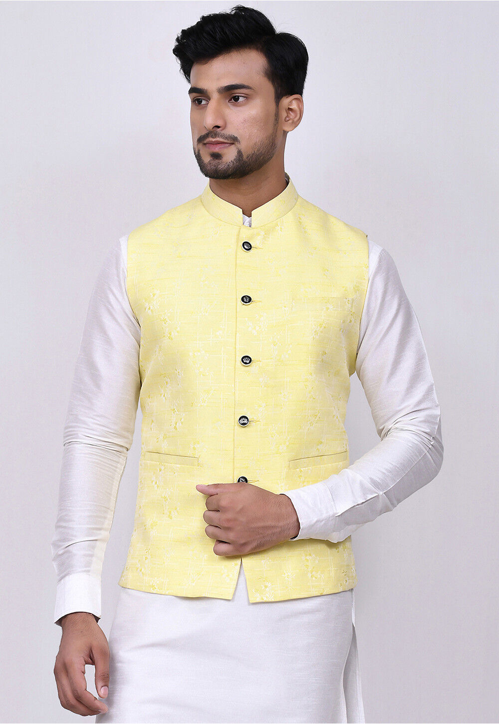 Buy VASTRAMAY Yellow Cotton Straight Fit Nehru Jacket for Mens Online @  Tata CLiQ