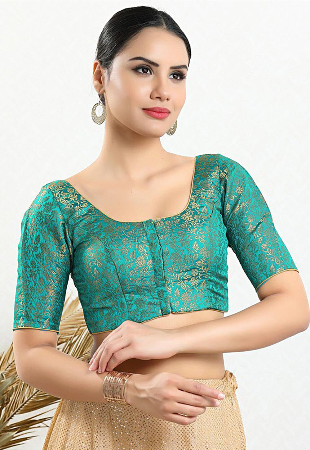 Blue - Jacquard Weave Cotton Stitched Blouse 04