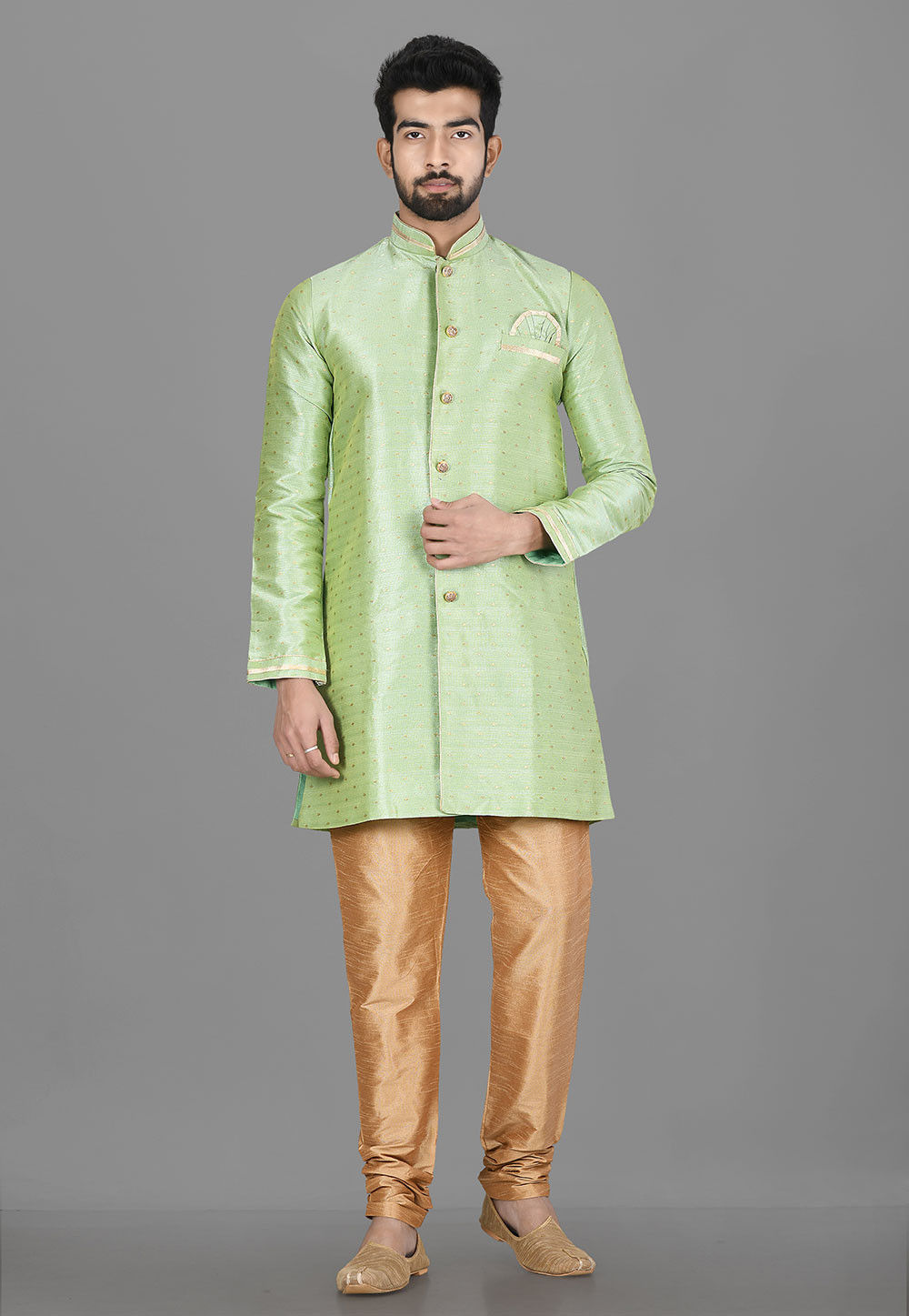 MC 515 Off-White Short Sherwani With Pants – Mashal Couture
