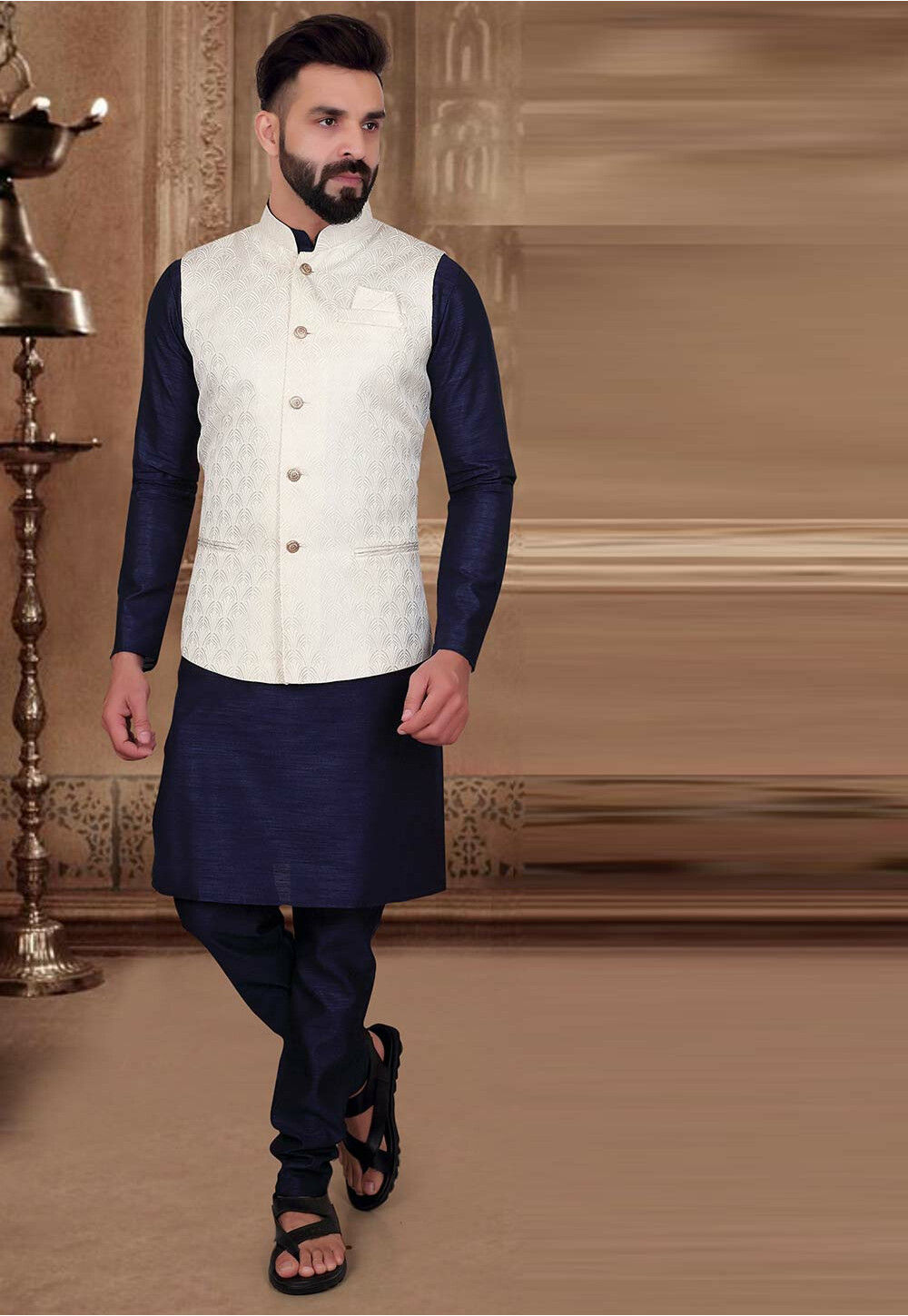Blue kurta with best sale sadri