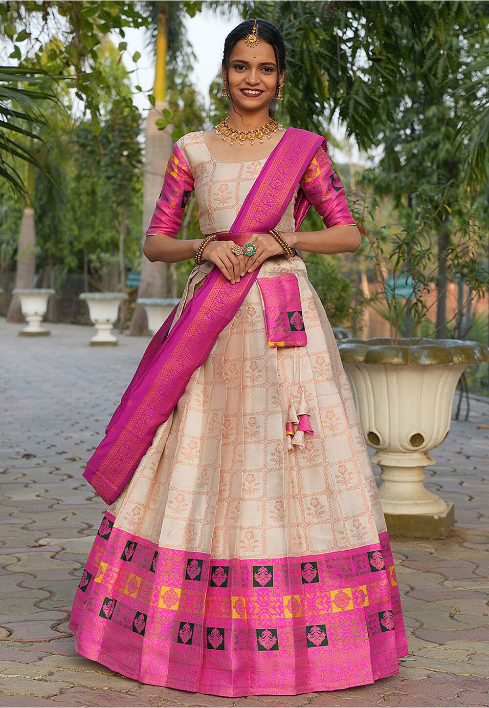 Buy Woven Art Silk Lehenga in Light Beige Online : LBC2118 - Utsav Fashion