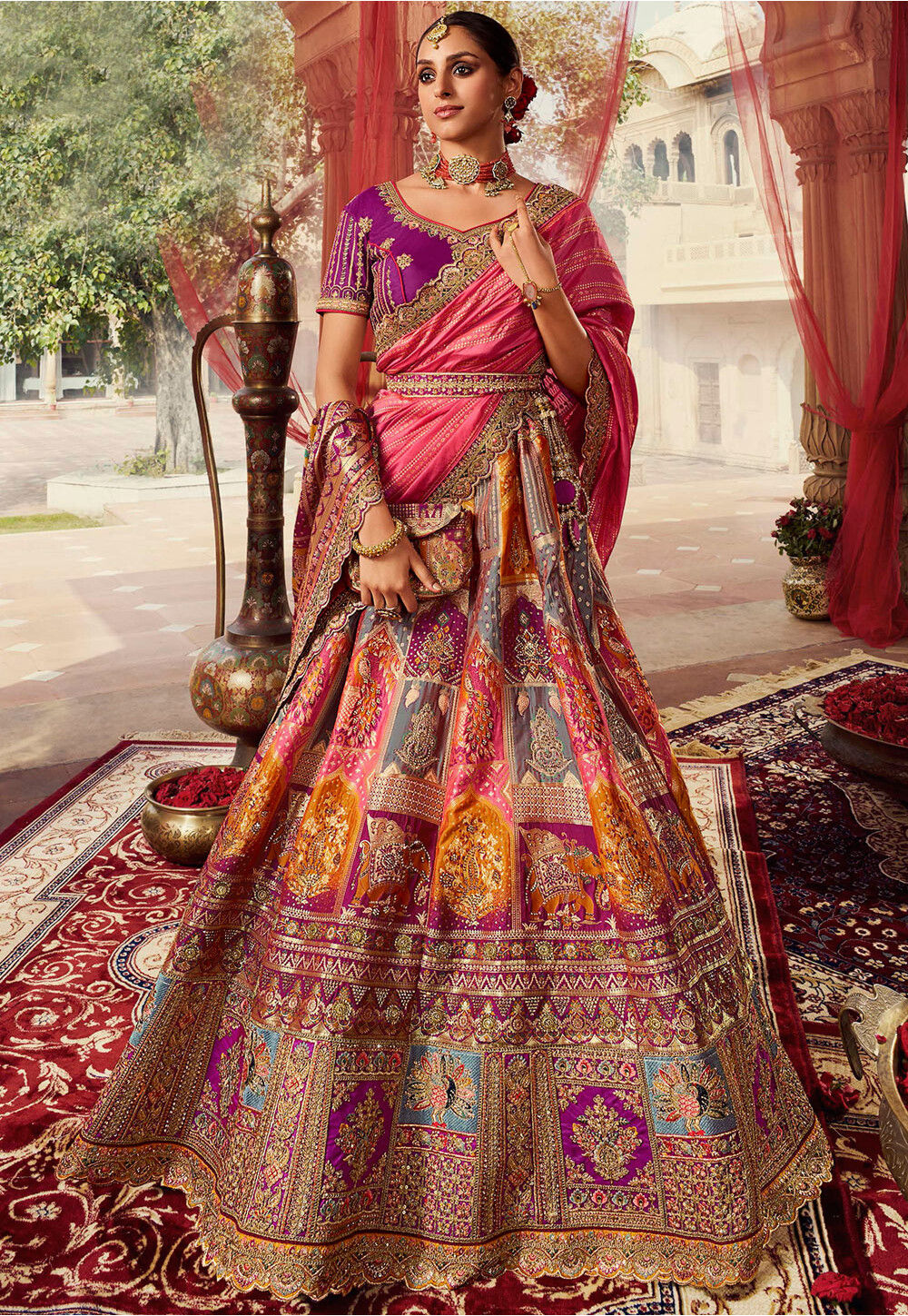 Buy Utsav Fashion Gota Patti Chinon Crepe Lehenga in Fuchsia at Amazon.in