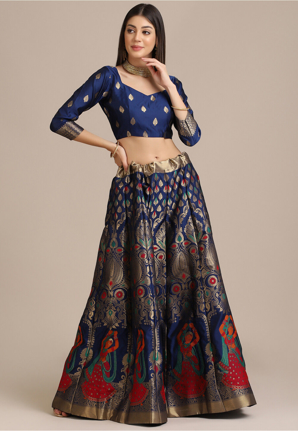 Buy Woven Art Silk Lehenga in Navy Blue Online : LJA227 - Utsav Fashion