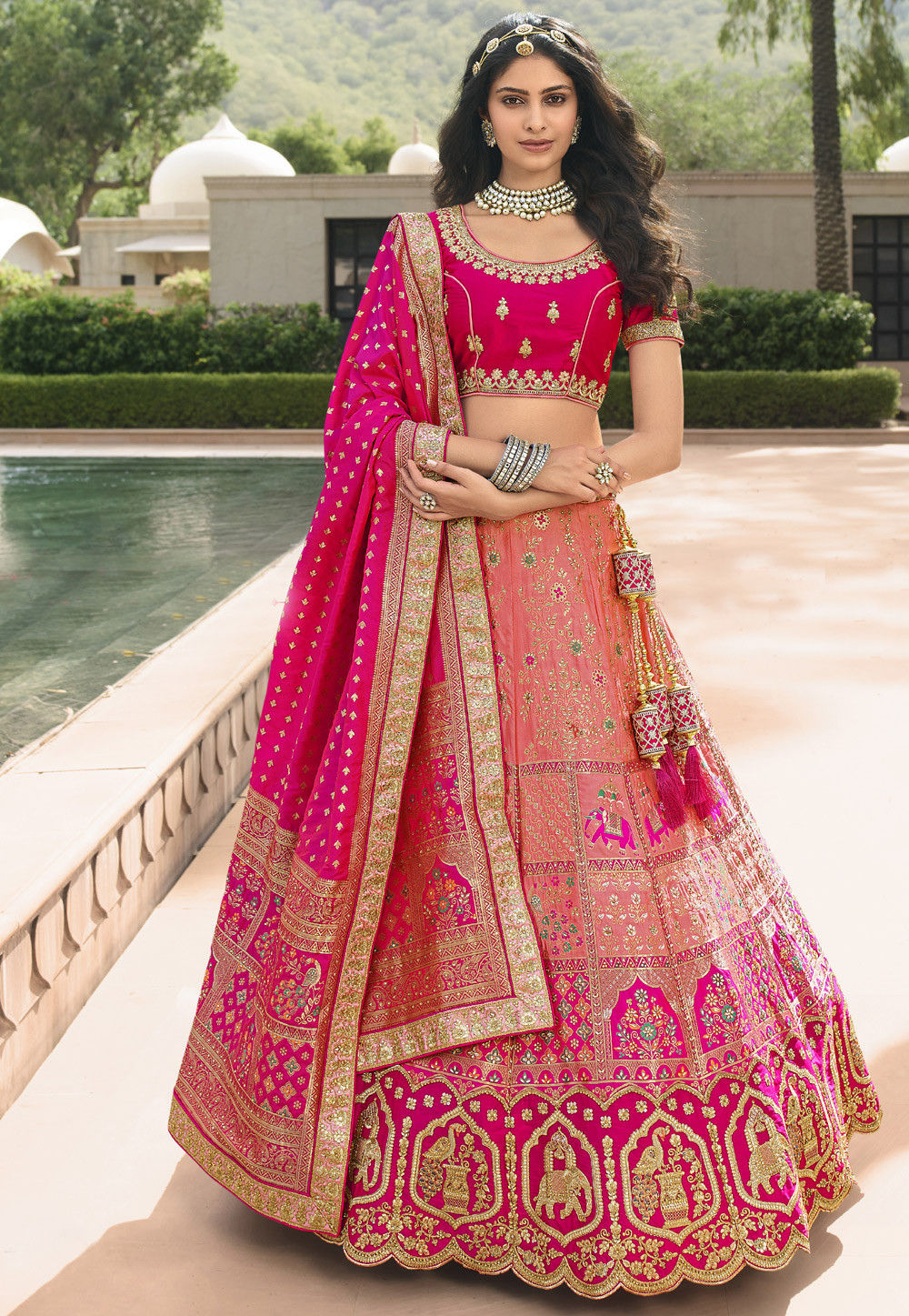 woven art silk lehenga in peach v1 lyc1710 3