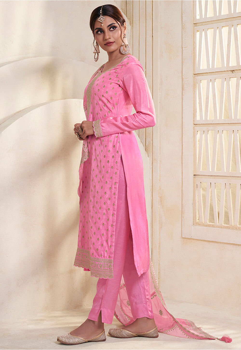 PINK ROMAN SILK DESIGNER PAKISTANI SUIT