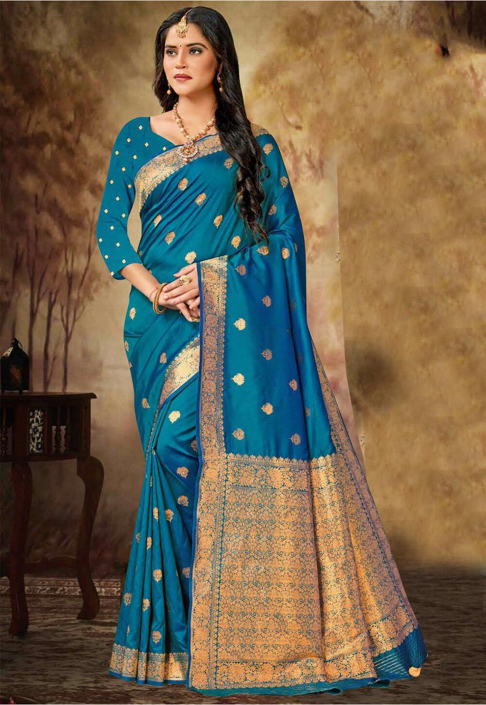 Printed Art Silk Saree in Royal Blue : SPF6634