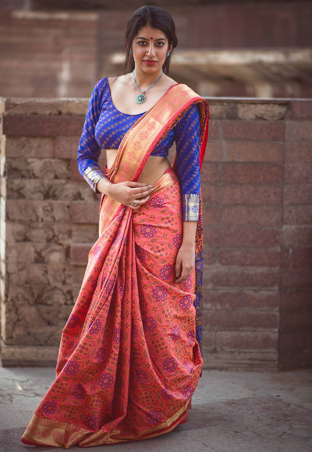 Peach embroidered art silk saree with blouse - RAGHAV TRENDZ - 2452472