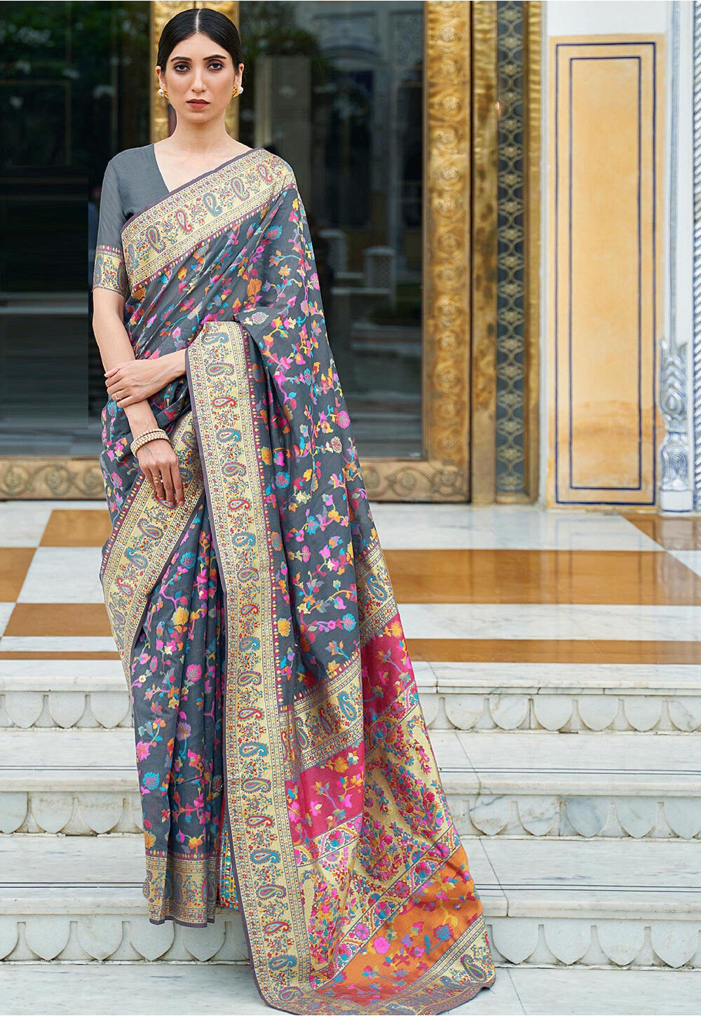 Woven Art Silk Saree in Green - Ucchal Fashion