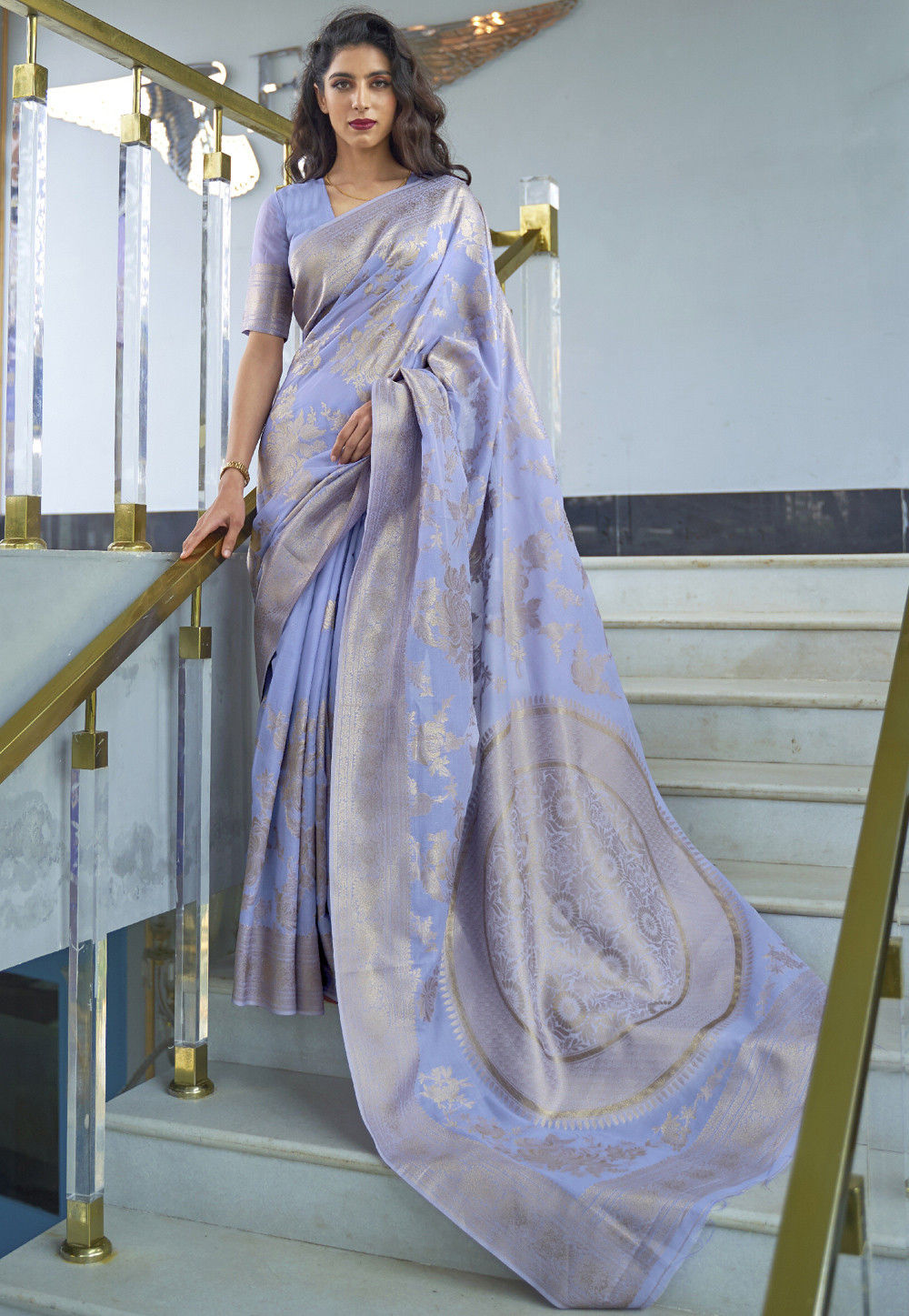 Designer light purple saree with embroidered blouse D.No. 6316 – Monalisa  Sarees