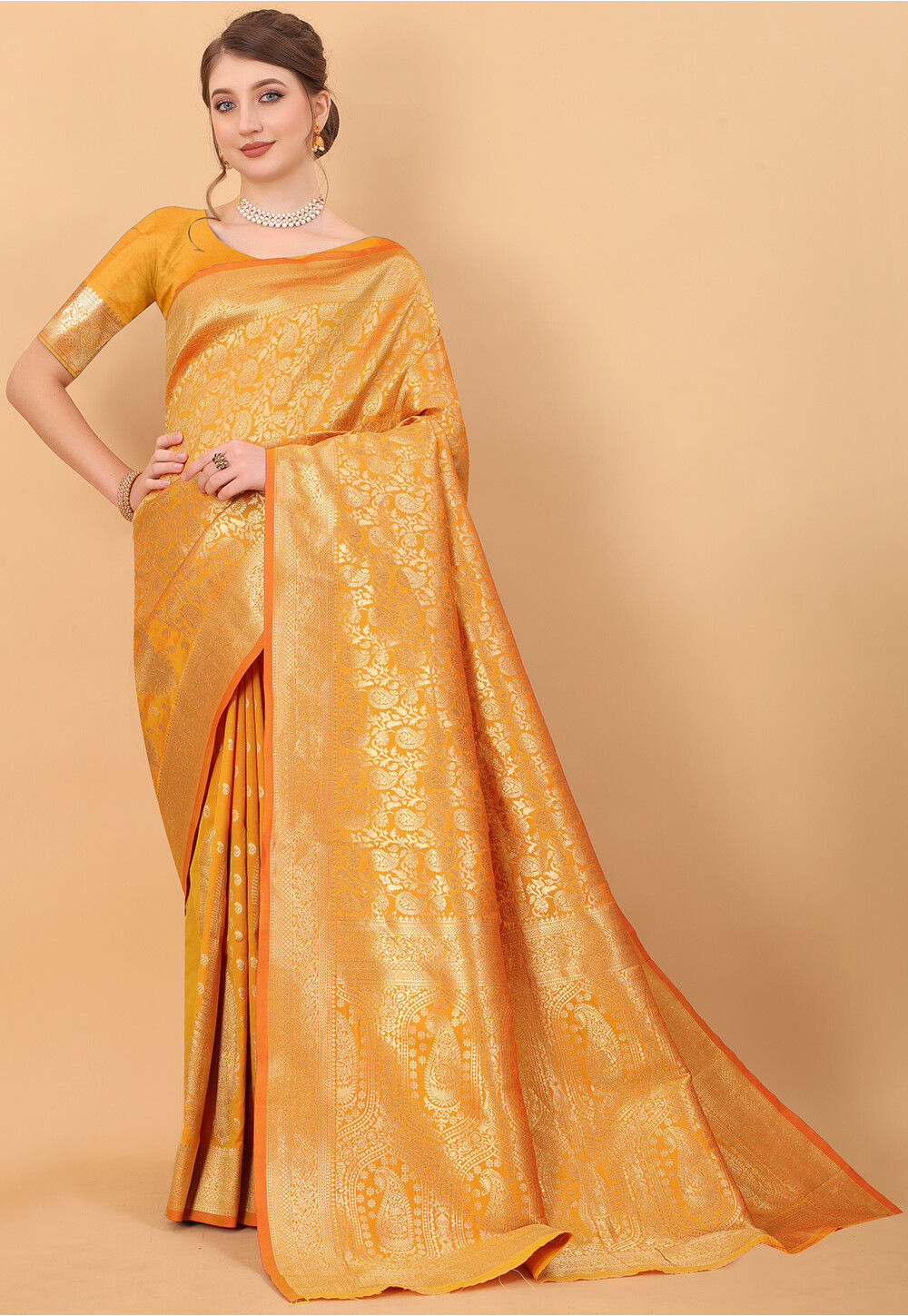 Woven Art Silk Saree in Mustard SPFA10874