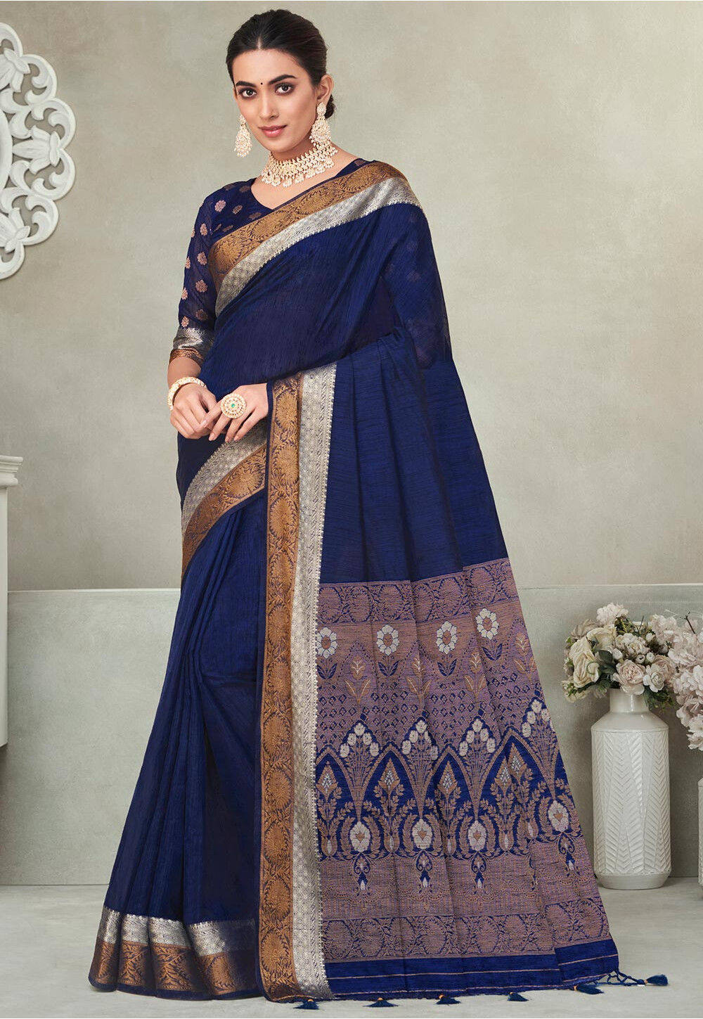 Buy Woven Art Silk Saree in Navy Blue Online : SSF23493 - Utsav Fashion