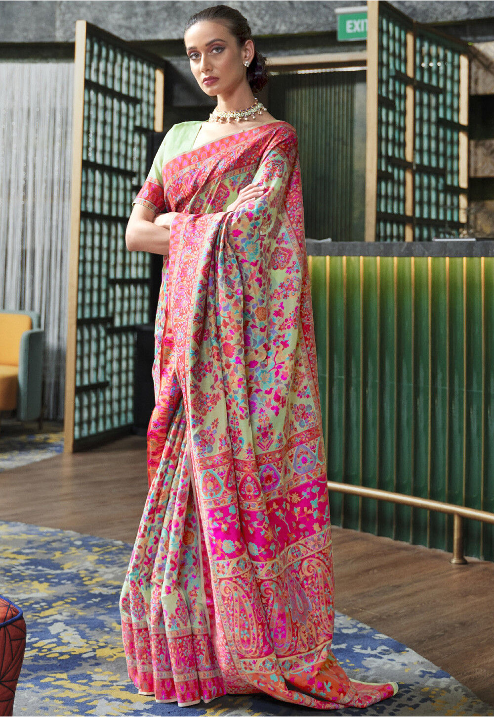 Green Pure Linen Slub Silk Saree With Zari Weaving – Shivansh Fab