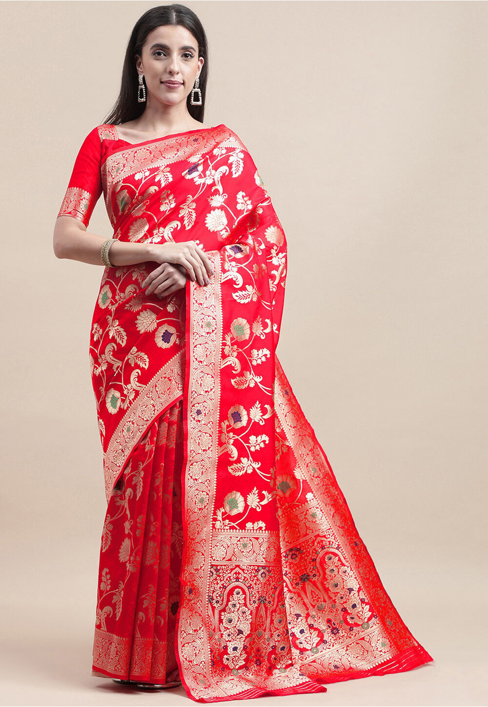 Buy Woven Art Silk Saree in Red Online : SZRA992 - Utsav Fashion