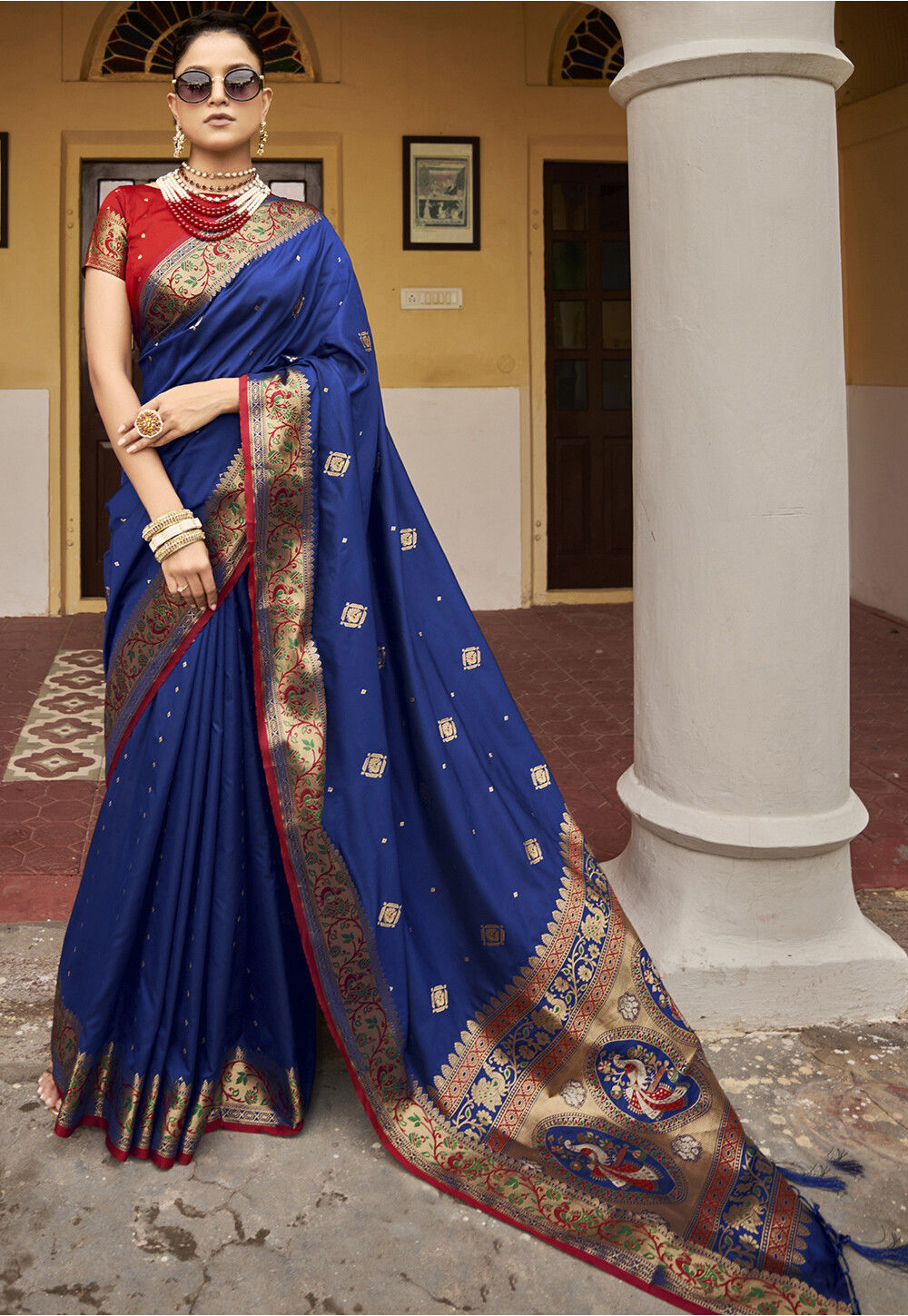 Woven Art Silk Saree in Royal Blue : SBHA1810