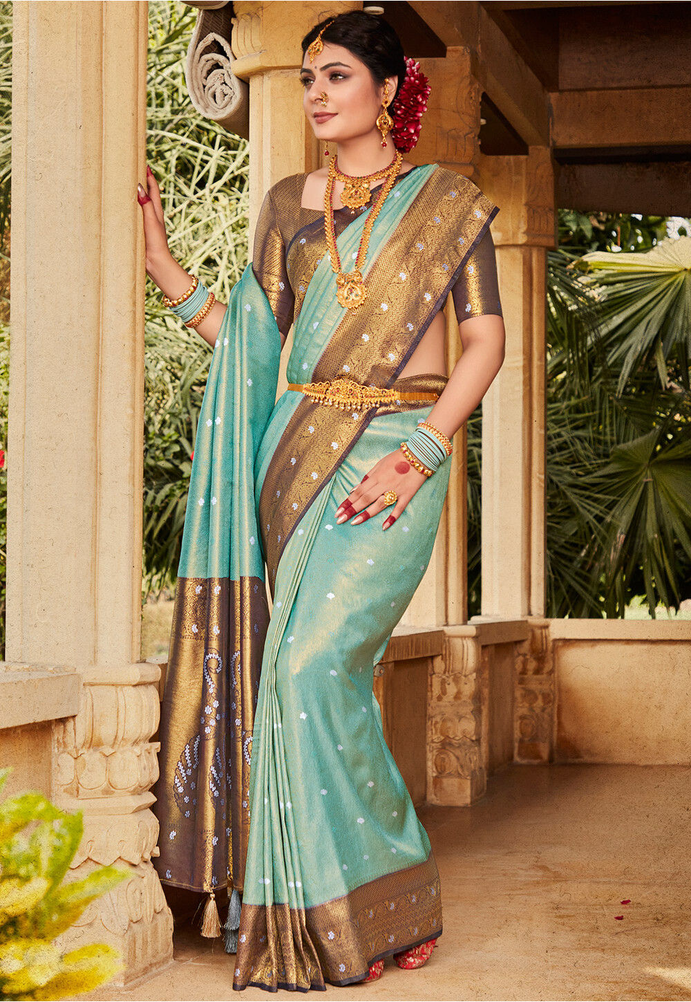 Sky Blue Pure Paithani Silk Saree – Esmerize