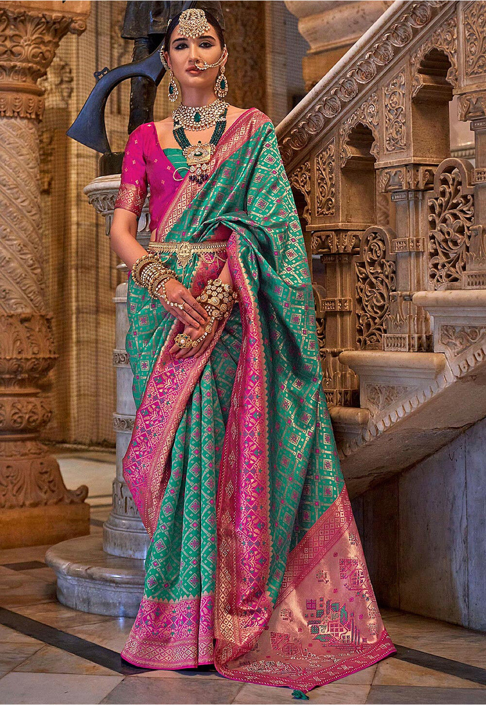 ANNI DESIGNER Women's Teal Color Banarasi Art Silk Saree With Blouse Piece  (Noorjan_2072_Free Size) : Amazon.in: Fashion