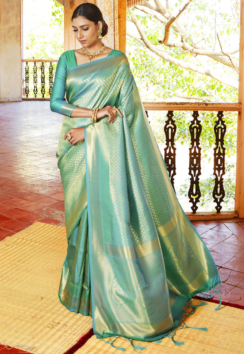 Fashion Guide Silk Teal Green Indian Wedding Saree