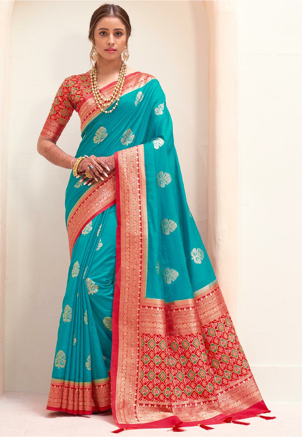 Buy Woven Art Silk Saree in Turquoise Online : SFF2129 - Utsav Fashion