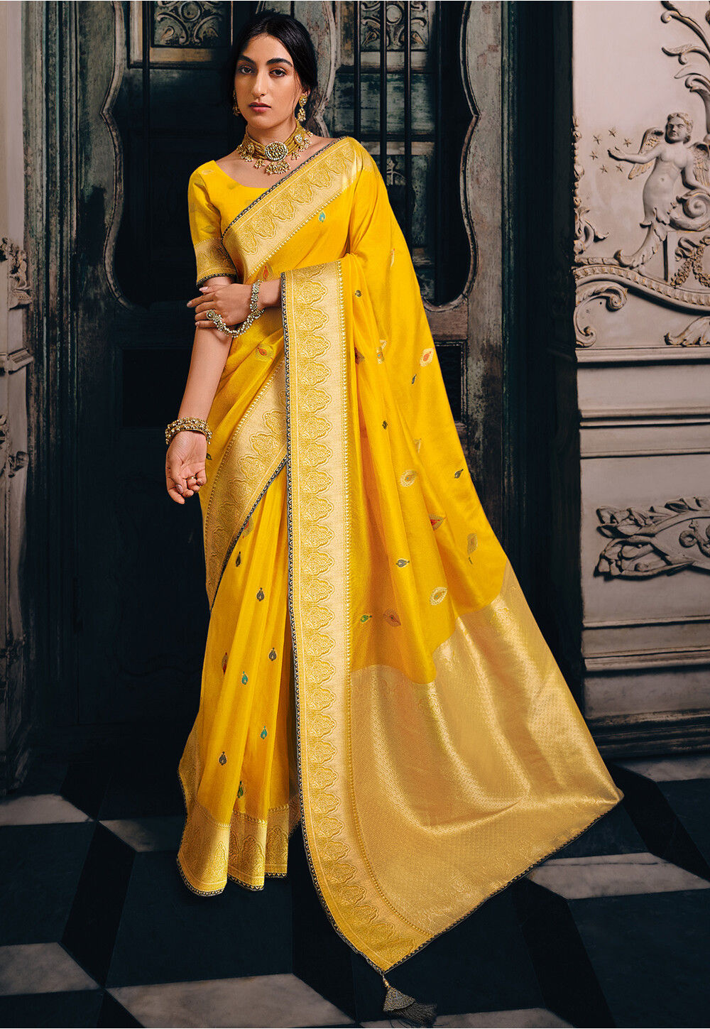 Yellow & Orange Colour Pure Soft Silk Saree By Saree Vale-atpcosmetics.com.vn