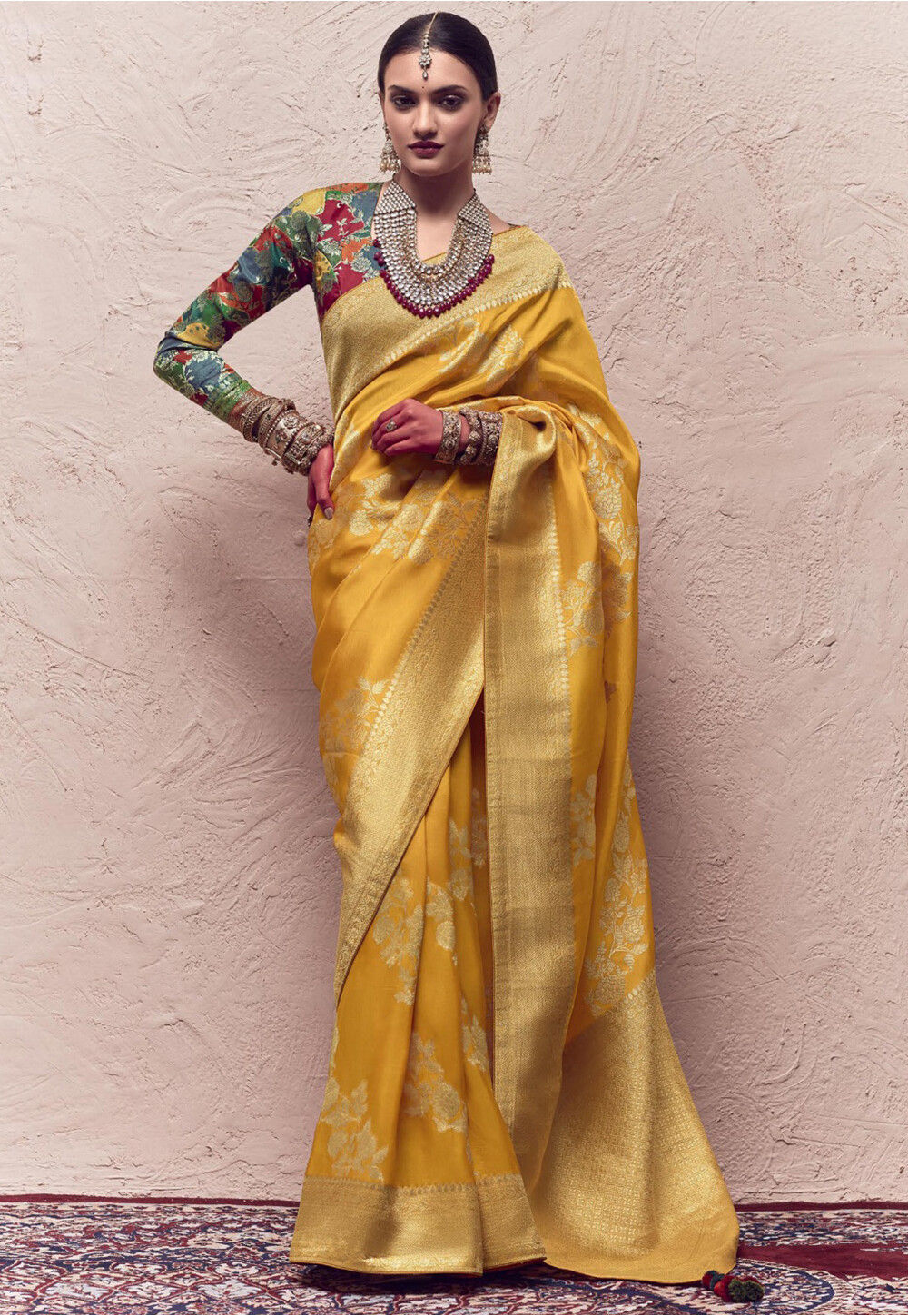 Buy Art Silk Yellow Saree Online : 160444 