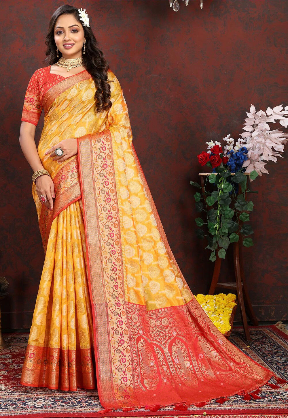 Yellow Woven Design Art Silk Saree main image 1