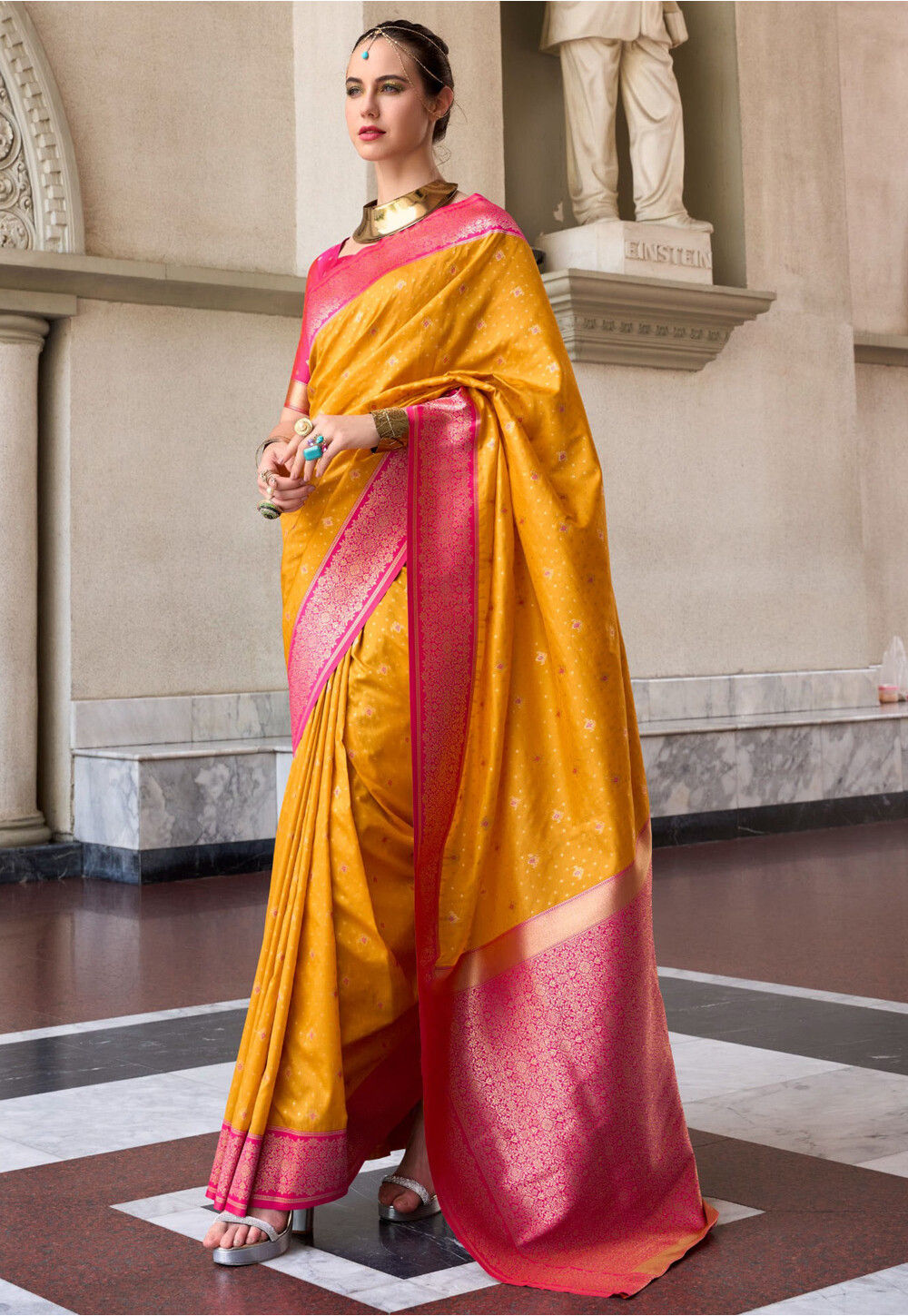 Yellow Woven Design Art Silk Saree main image 0