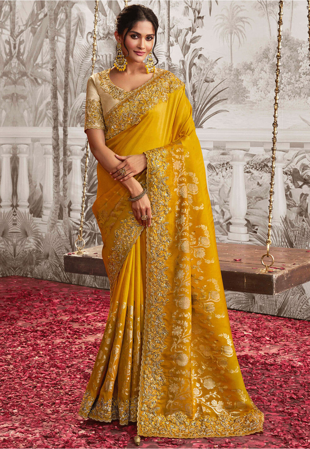 Indowestern Sharara Saree With Scalloped Border, Stitched Party Wear Saree