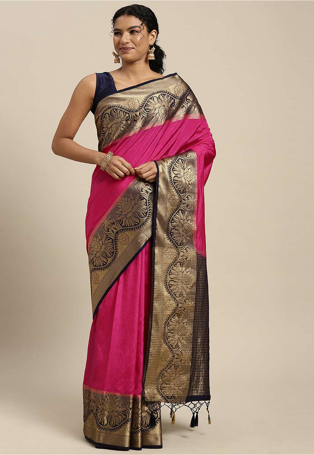 Bangalore Silk Saree with Pure Velvet Touch, Dual Tone Colour & All-Over Chunri Butta Design