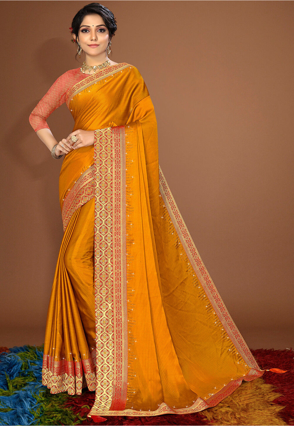 Buy Spetila Woven Kanjivaram Silk Blend, Art Silk Orange Sarees Online @  Best Price In India | Flipkart.com
