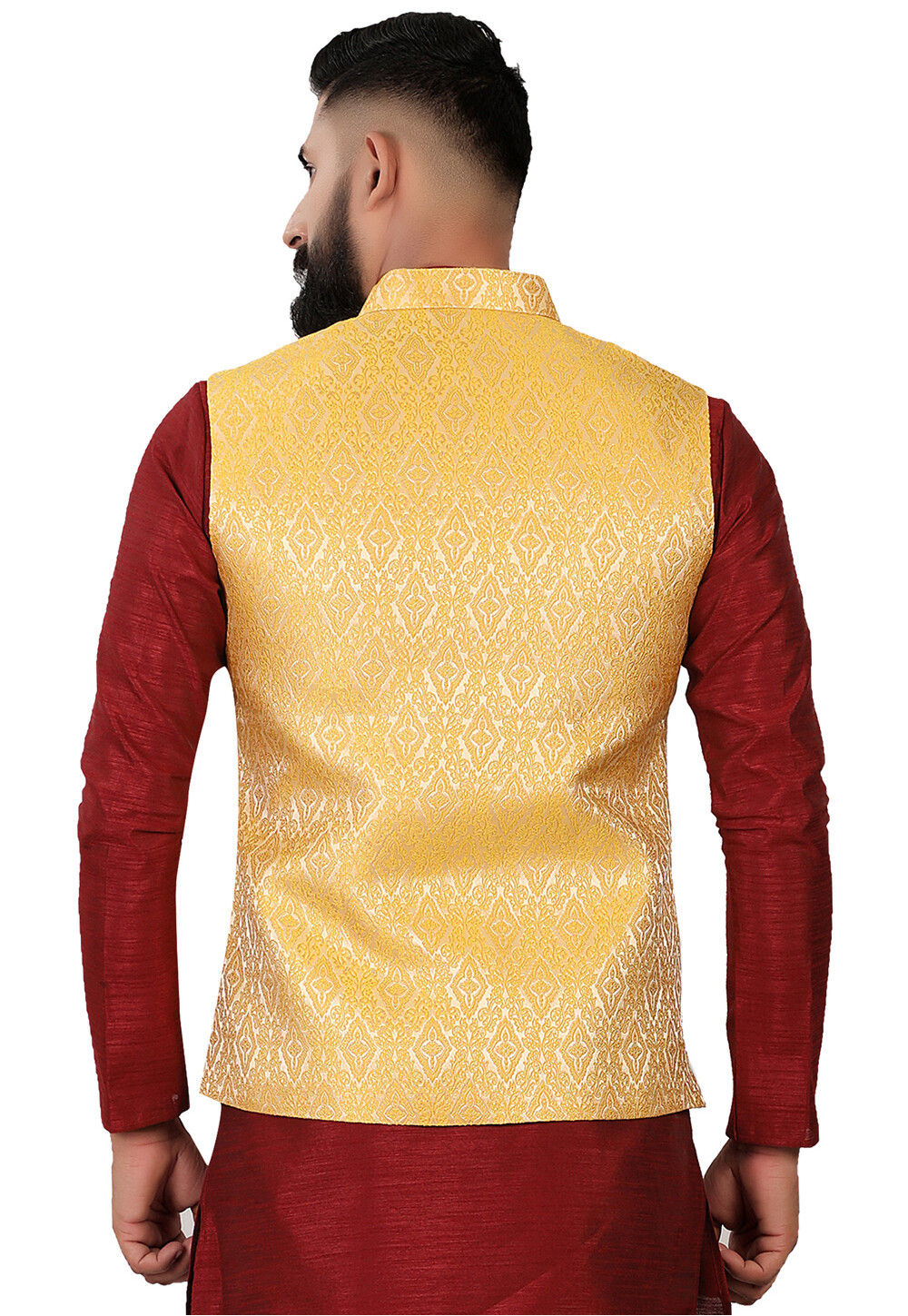 Woven Brocade Nehru Jacket in Mustard MHG2217