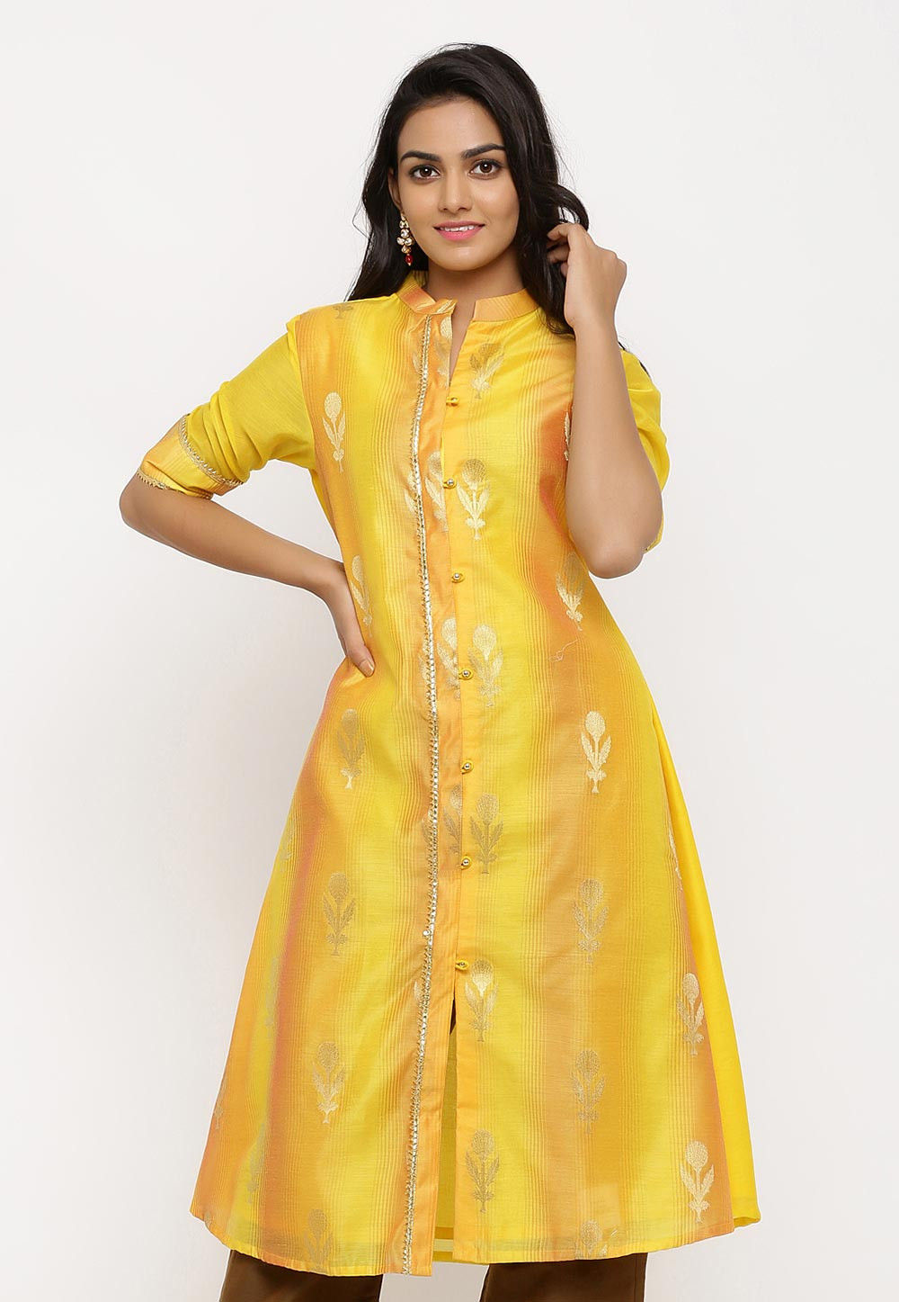 Sandal Wood Kalamkari A-line Kurta WA324A | A line kurta, Cotton long  dress, New designer dresses