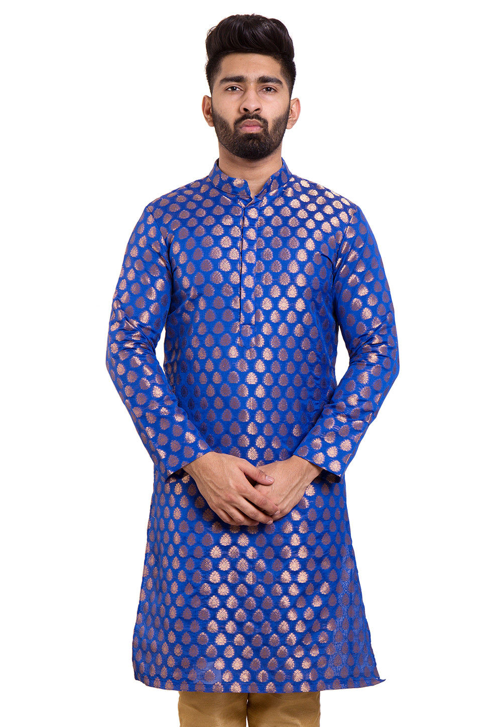 Blue Kurta Woven Jacquard  Trouser main image 0