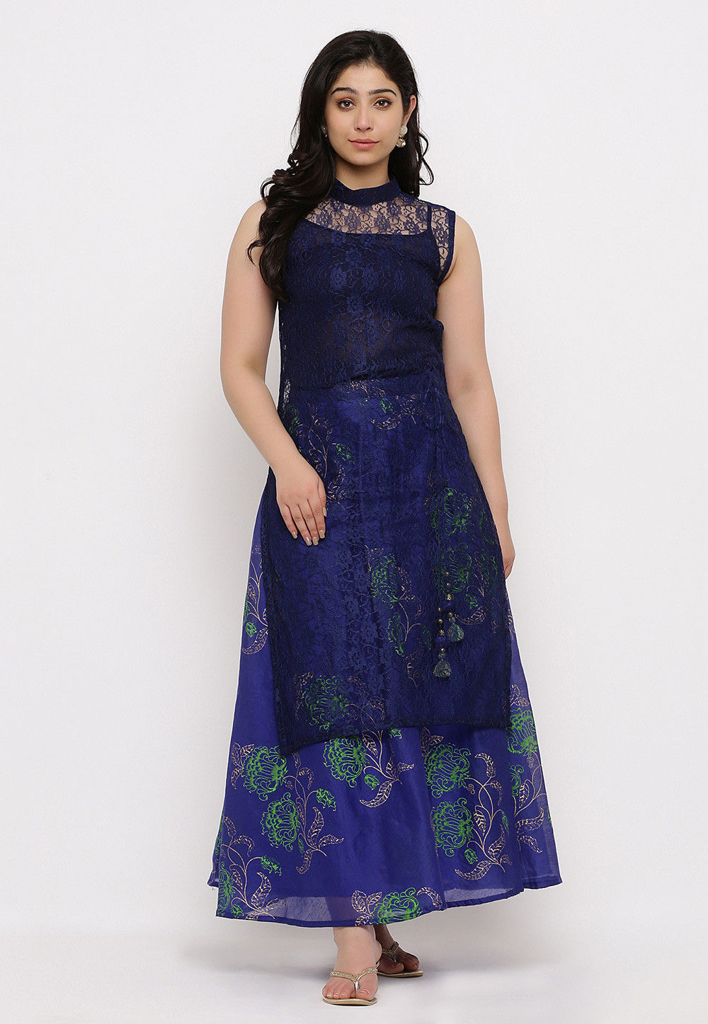 Navy Blue Net Embroidered Straight Cut Pant Salwar Suit Latest 3374SL03