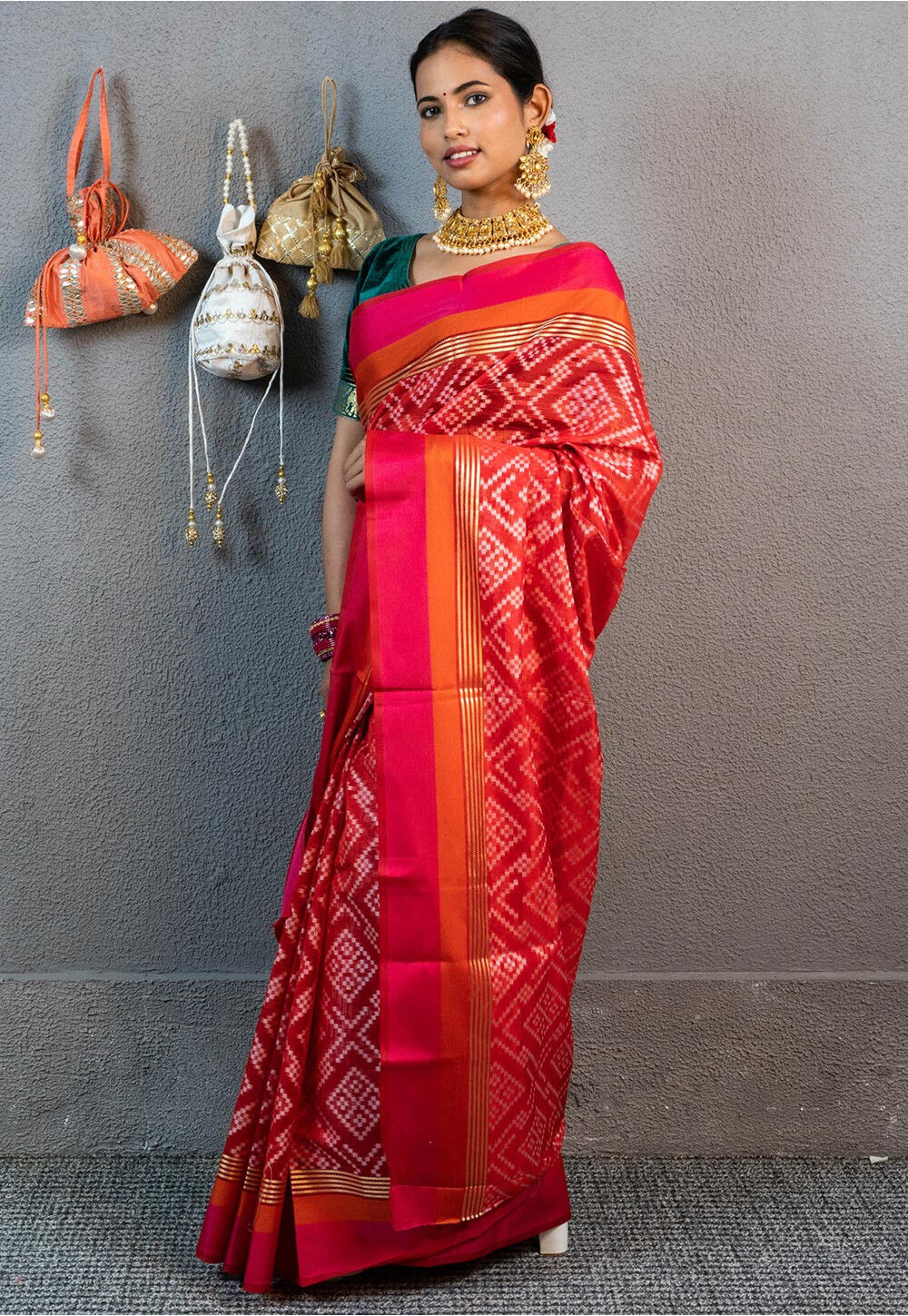 Woven Chanderi Silk Saree in Red : SWZ65