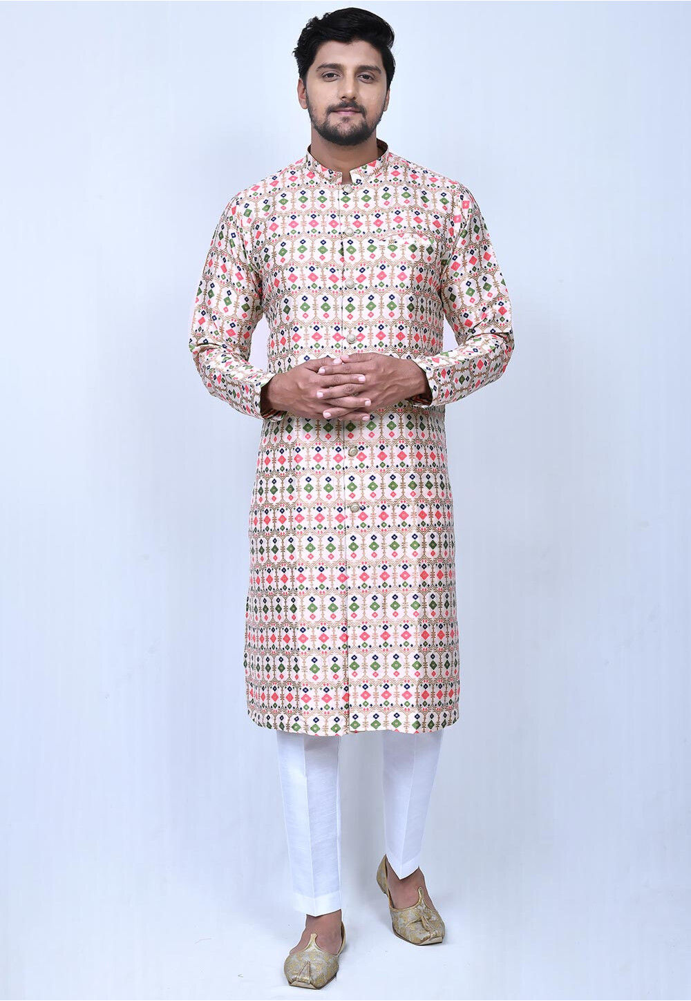 Off White Kurta Jacquard Trouser