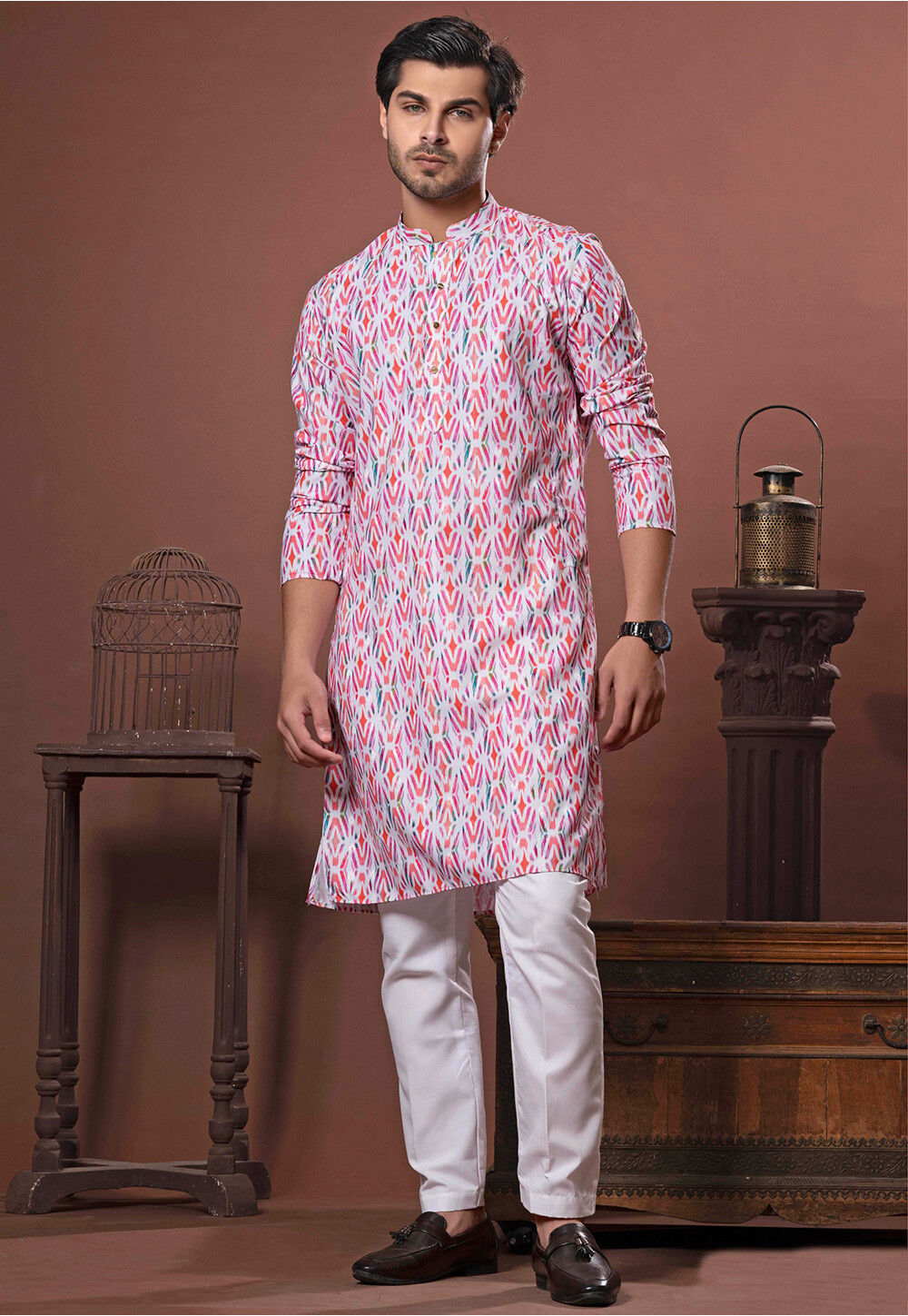 White Woven Cotton Kurta main image 1