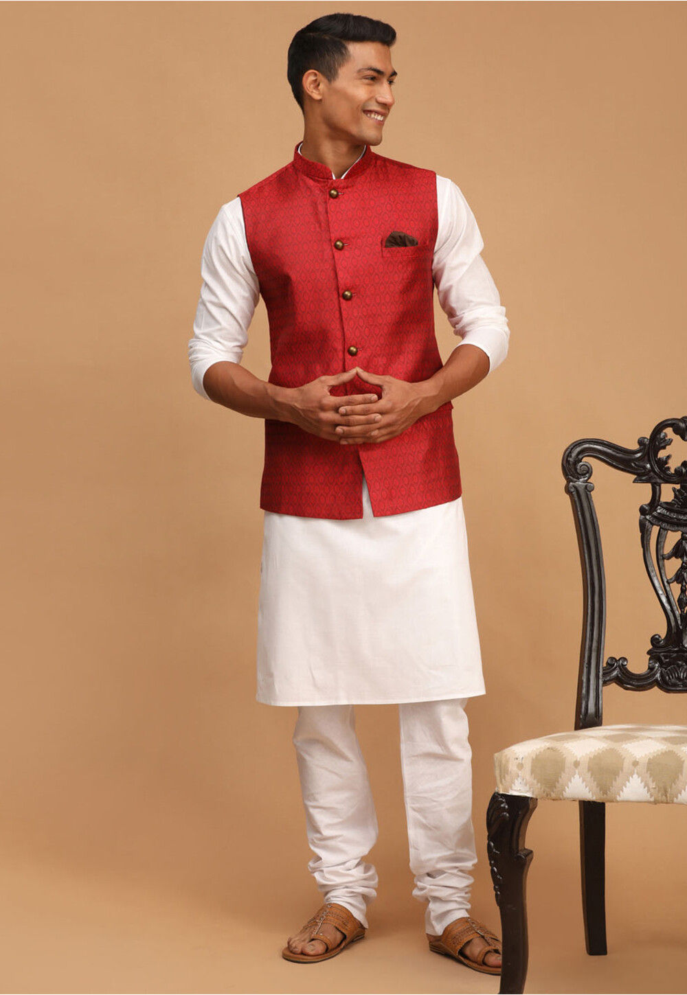 White Woven Cotton Kurta main image 0
