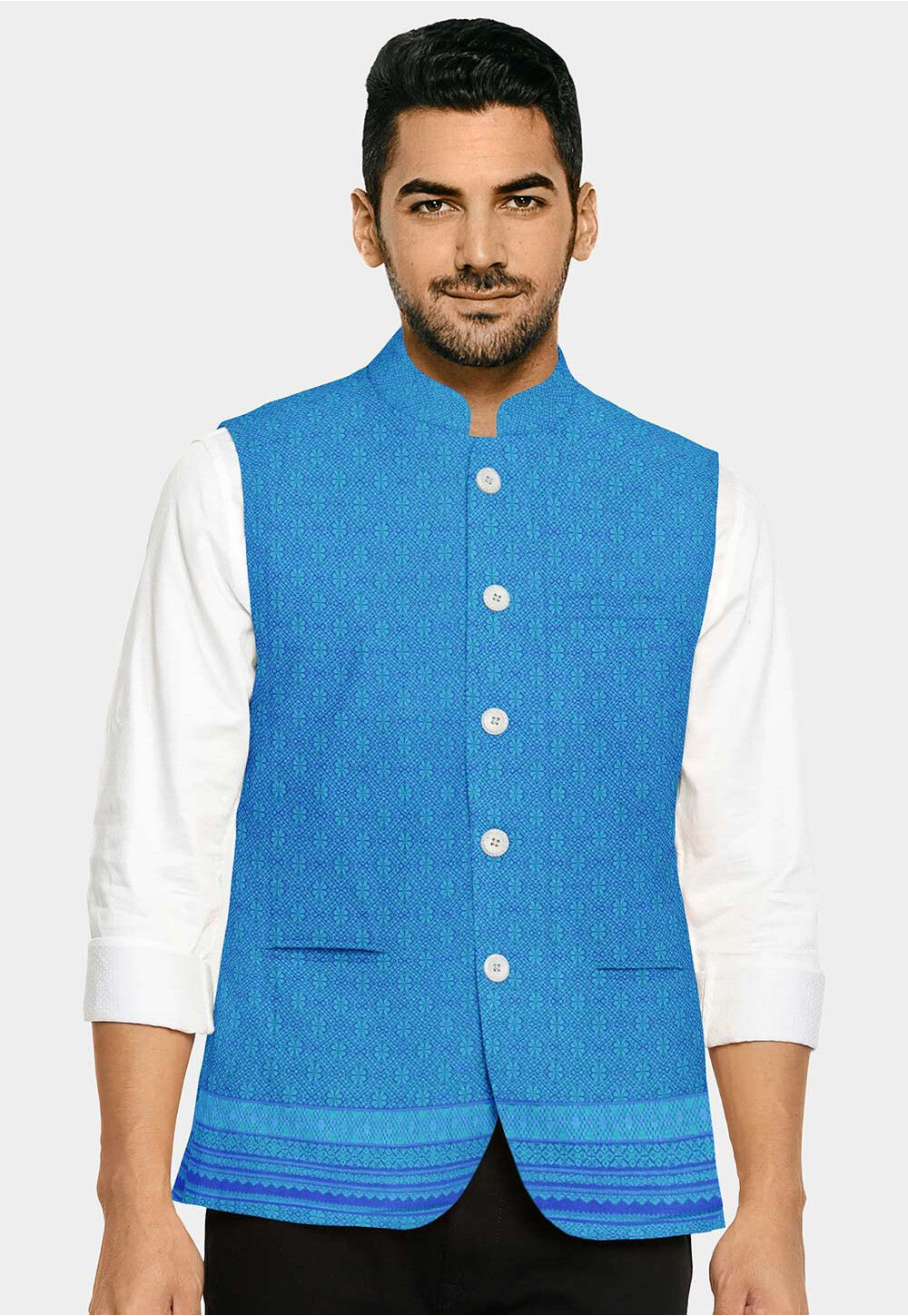 Woven Cotton Nehru Jacket in Blue MTE1436