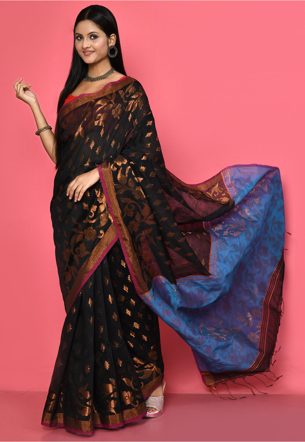 Black Bengal Handwoven Muslin Saree main image 1