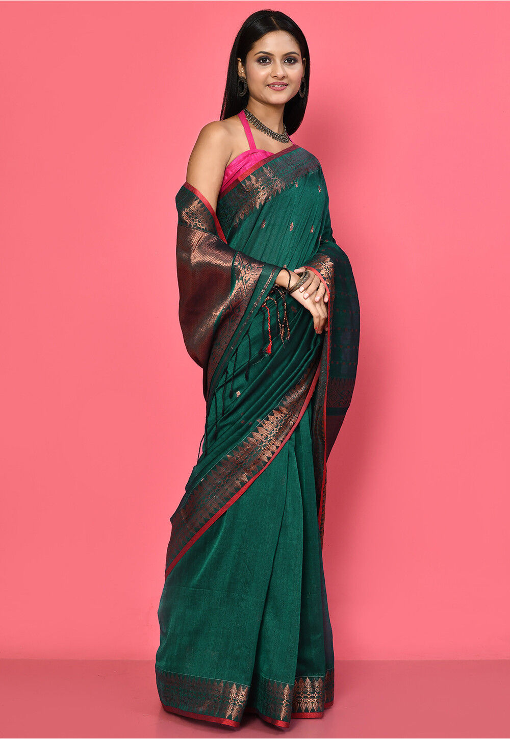 Green Bengal Handwoven Muslin saree main image 1