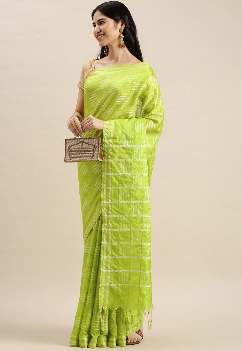 Neon Green Cotton Silk Saree