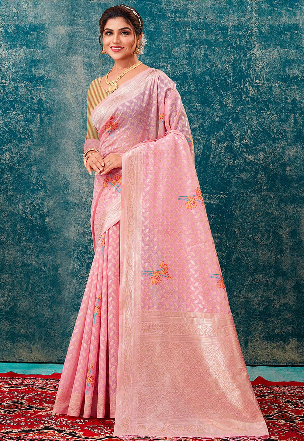 Matka Silk Saree with Pink Colour – Nivedita Fashions