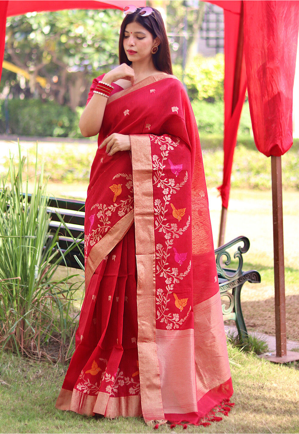 Buy Woven Cotton Silk Saree in Red Online SZDA743 Utsav Fashion