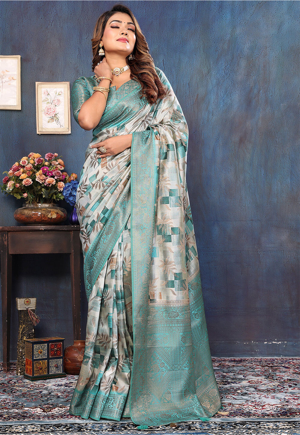 Sea Green Woven Design Art Silk Saree