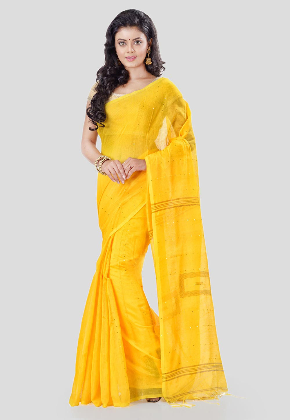 Buy Ahilya Yellow Maheshwari Cotton Silk Saree - House Of Elegance – House  Of Elegance - Style That Inspires