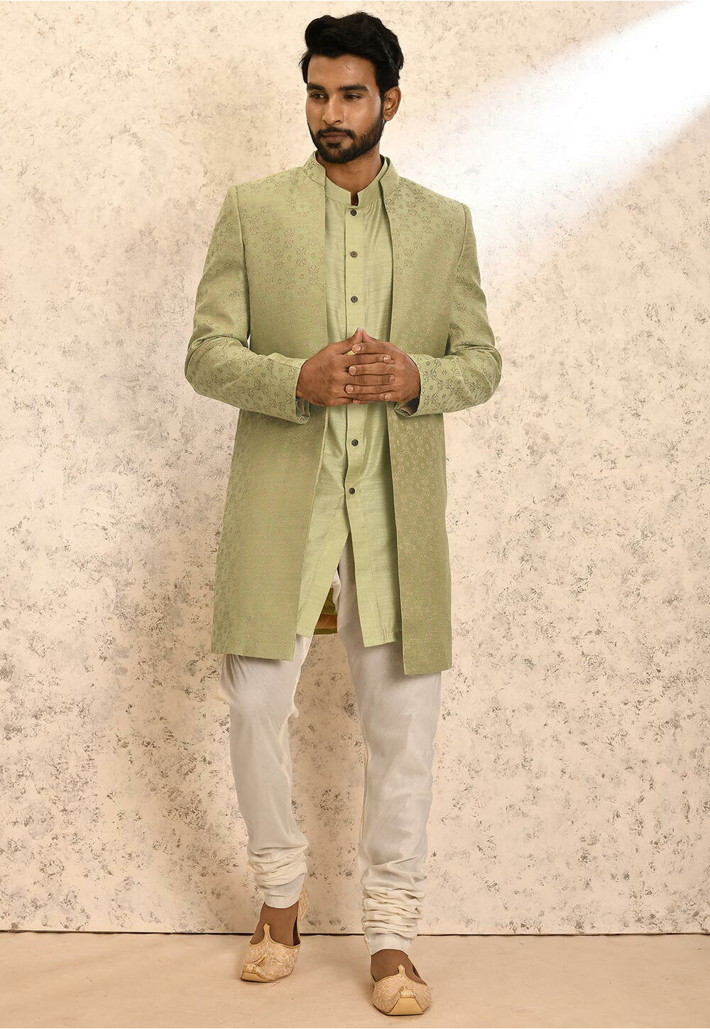 MC 607 Pastel Green Hand Work Sherwani