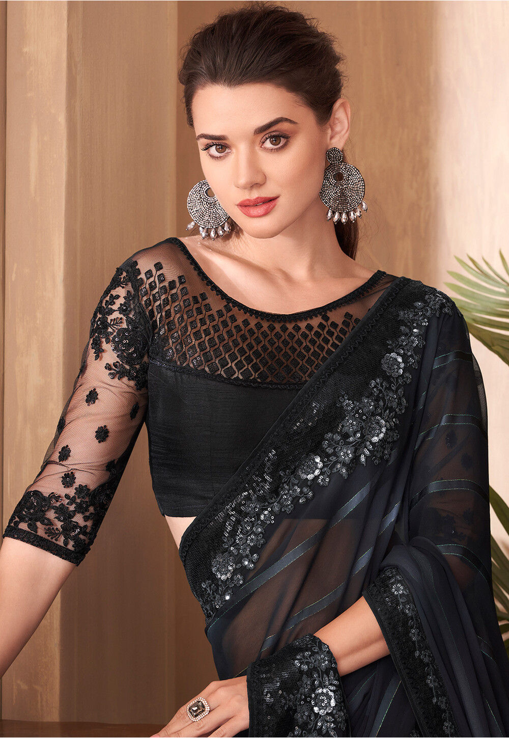 Buy Woven Georgette Brasso Saree In Black Online Sfva3587 Utsav Fashion