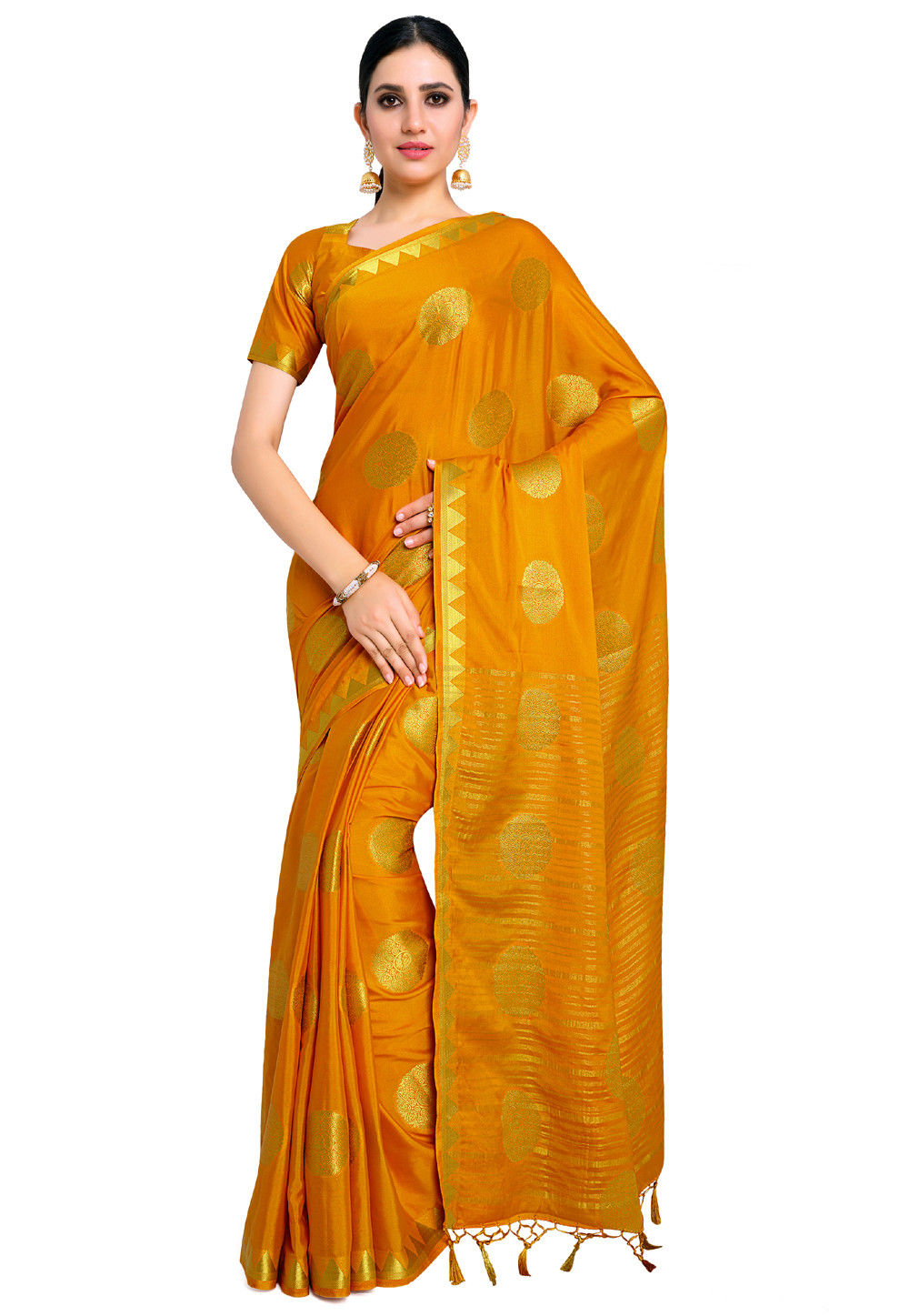Woven Mysore Crepe Silk Saree in Mustard : SNGA2888