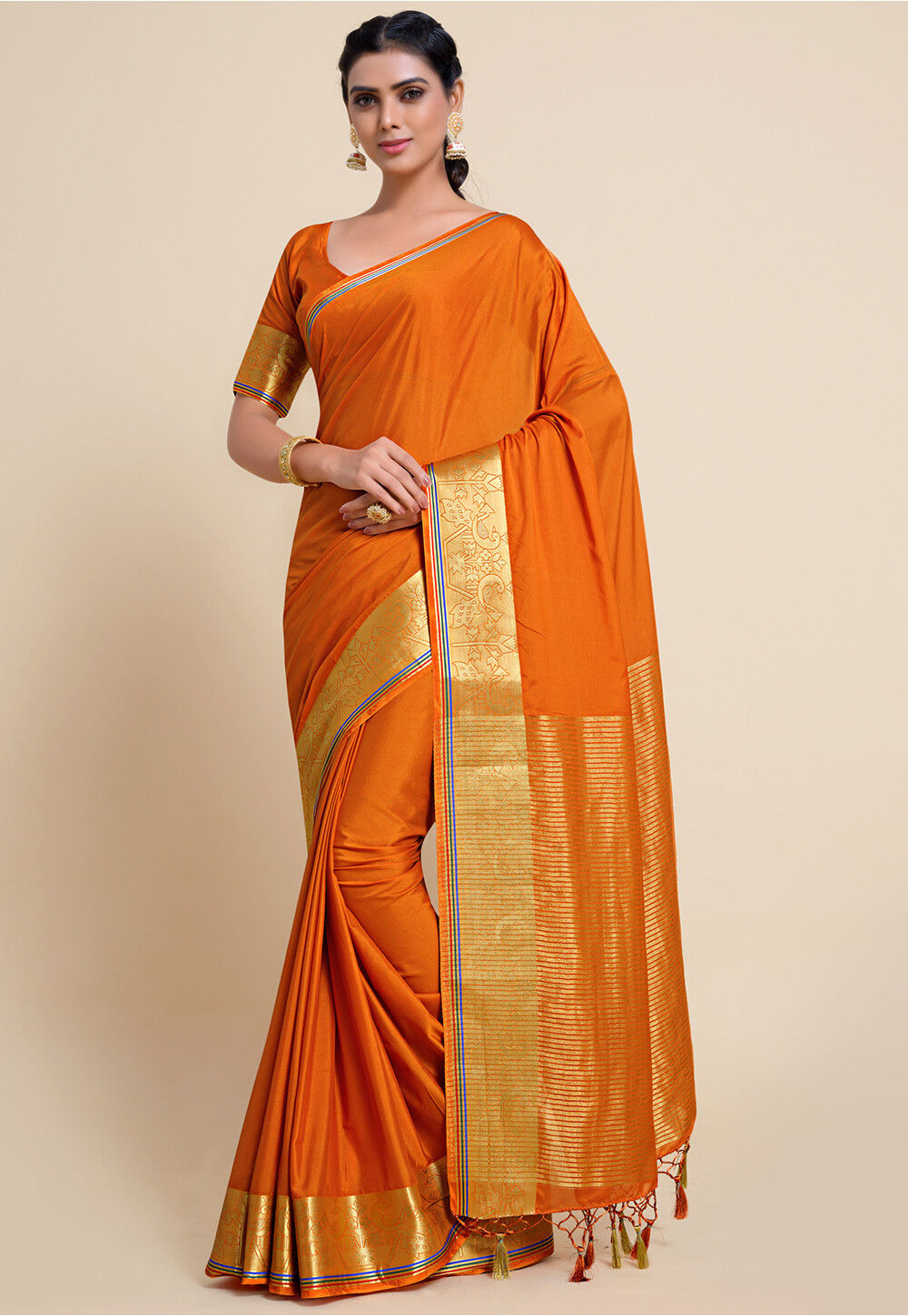 Woven Mysore Silk Saree in Orange : SNGA4168