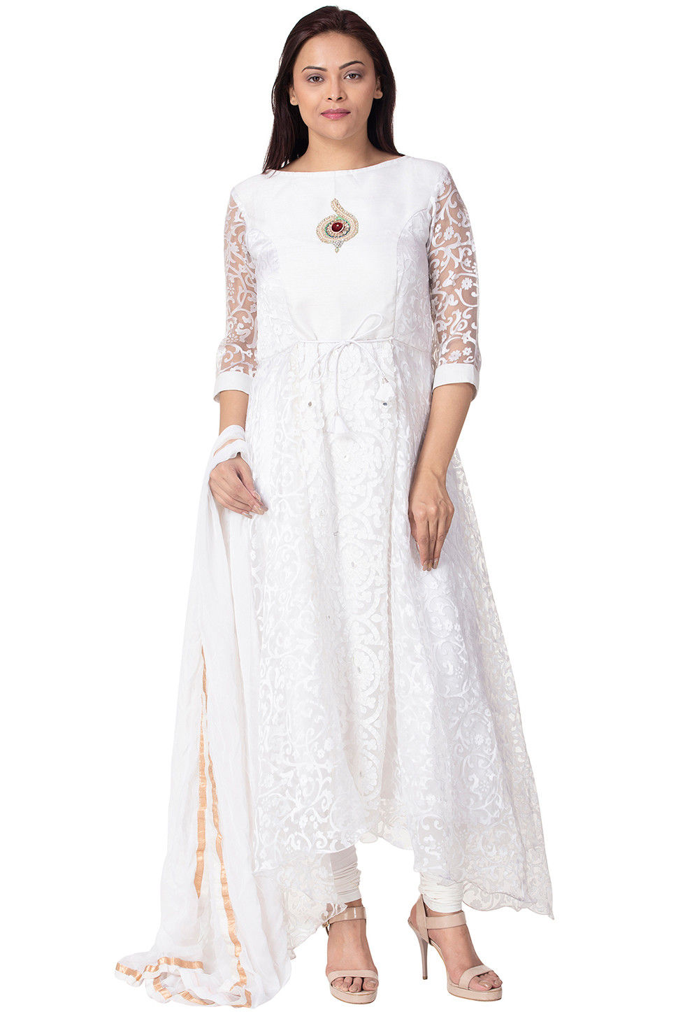 Buy Woven Net Brasso Asymmetric A Line Suit in White Online : KJN3276 ...